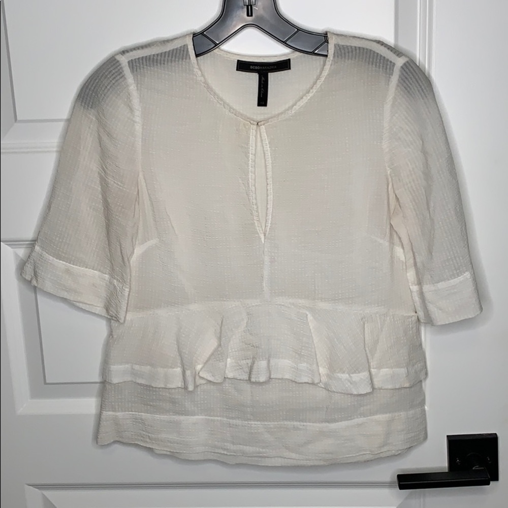 BCBG off white peplum top